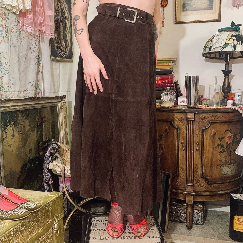 BNWT Vintage Dimitri Brown Suede Skirt with Belt